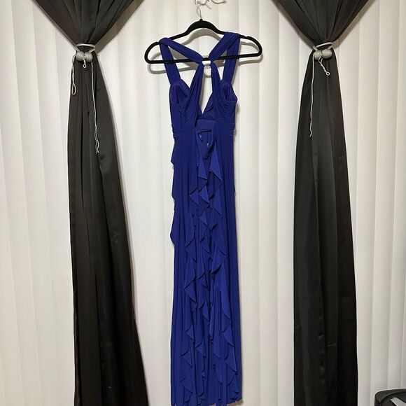 Betsy Adam Royal blue formal dress, layered ruffles going down dress, lightly pa - Picture 7 of 12